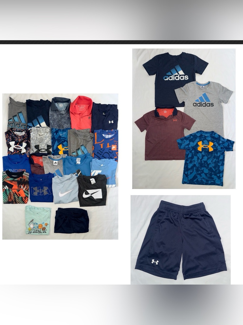 HUGE BOYS BUNDLE Of 22 NIKE ADIDAS UA Athletic Little T-Shirts Shorts Small 7/8